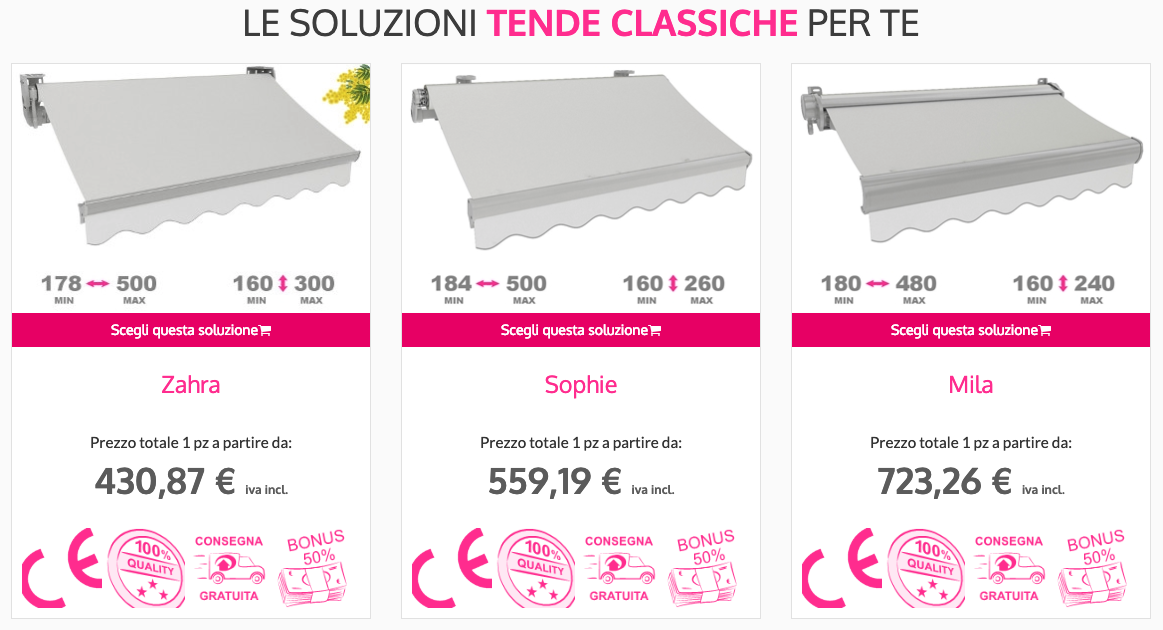 soluzioni tende da sole su misura