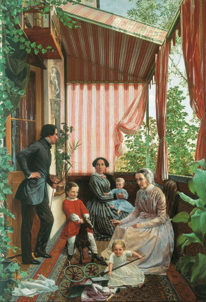 Tenda nell'arte figurativa - Scena famigliare balcone